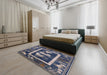 Mid-Century Modern Dark Slate Blue Oriental Rug in a Bedroom, urb2266