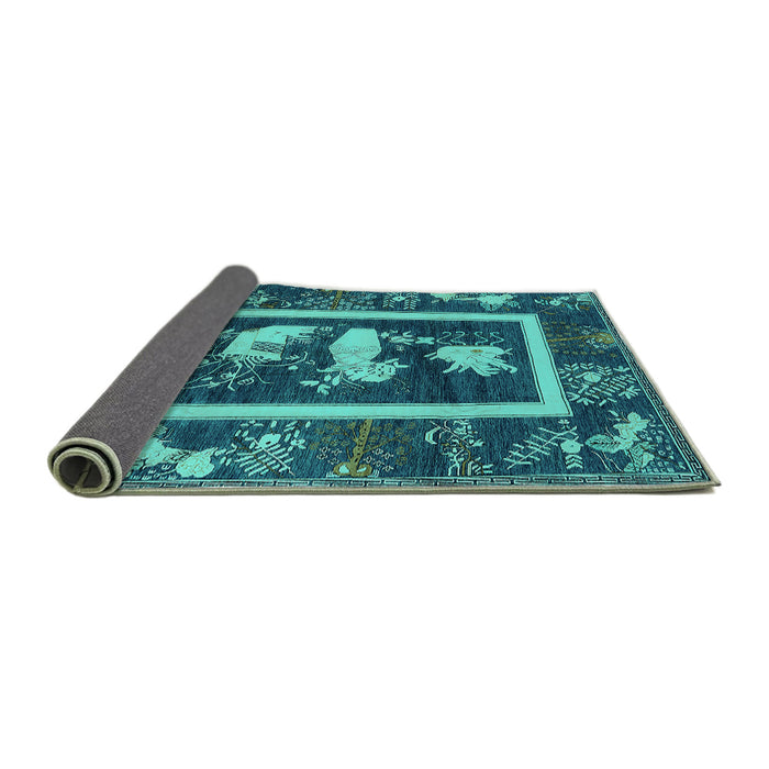 Sideview of Oriental Turquoise Asian Inspired Rug, urb2266turq