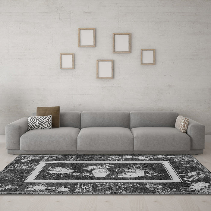 Machine Washable Oriental Gray Asian Inspired Rug in a Living Room,, wshurb2266gry