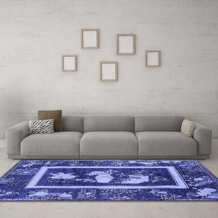 Machine Washable Oriental Blue Asian Inspired Rug in a Living Room, wshurb2266blu