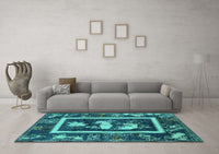 Machine Washable Oriental Turquoise Asian Inspired Rug, wshurb2266turq