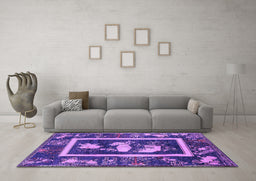 Machine Washable Oriental Purple Asian Inspired Area Rugs in a Living Room, wshurb2266pur