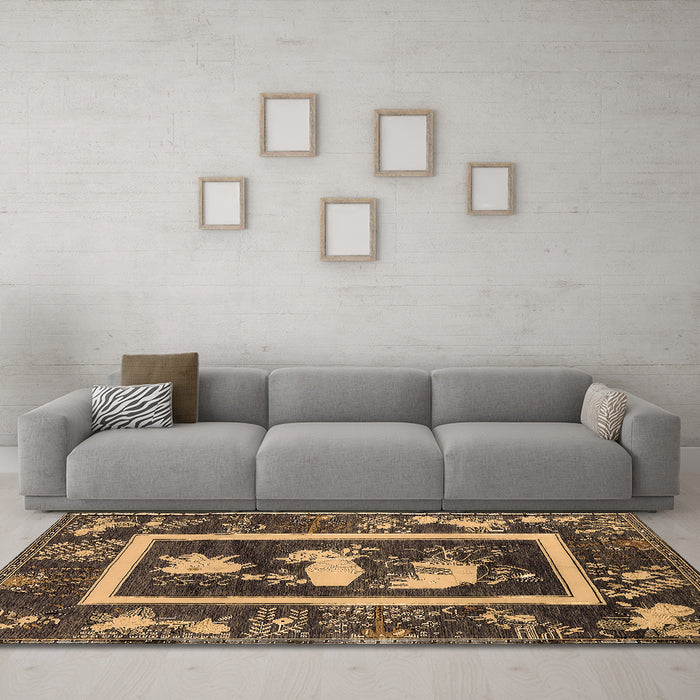 Machine Washable Oriental Brown Asian Inspired Rug in a Living Room,, wshurb2266brn