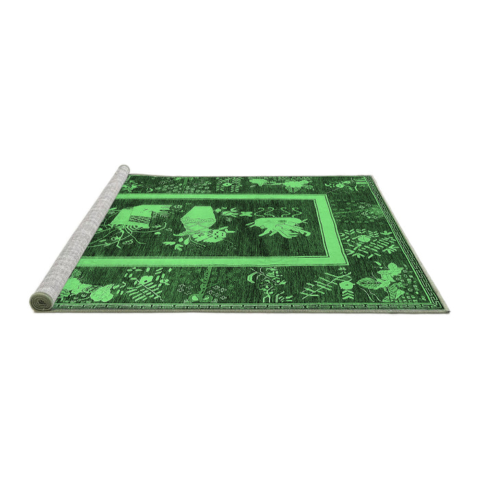 Sideview of Machine Washable Oriental Emerald Green Asian Inspired Area Rugs, wshurb2266emgrn
