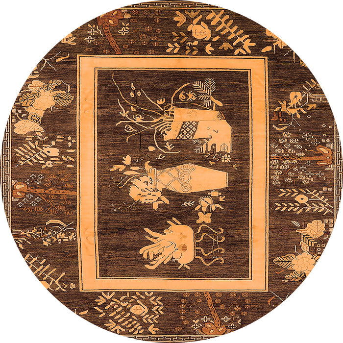 Round Machine Washable Oriental Orange Asian Inspired Area Rugs, wshurb2266org