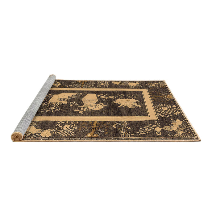 Sideview of Machine Washable Oriental Brown Asian Inspired Rug, wshurb2266brn