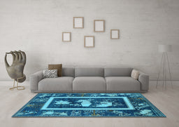 Machine Washable Oriental Light Blue Asian Inspired Rug in a Living Room, wshurb2266lblu