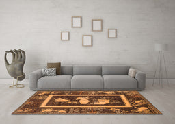 Machine Washable Oriental Orange Asian Inspired Area Rugs in a Living Room, wshurb2266org