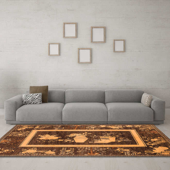 Machine Washable Oriental Orange Asian Inspired Area Rugs in a Living Room, wshurb2266org