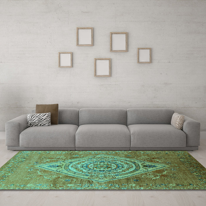 Machine Washable Oriental Turquoise Industrial Area Rugs in a Living Room,, wshurb2267turq