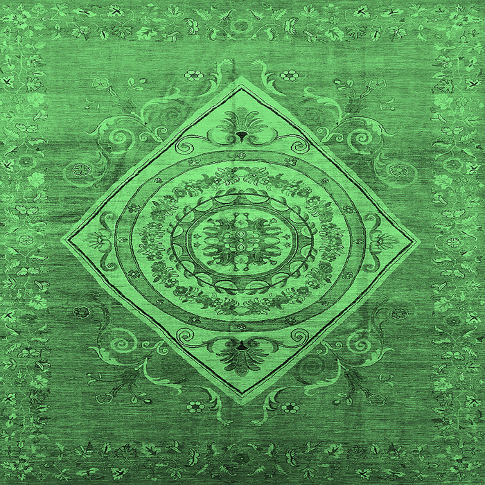 Square Machine Washable Oriental Emerald Green Industrial Area Rugs, wshurb2267emgrn