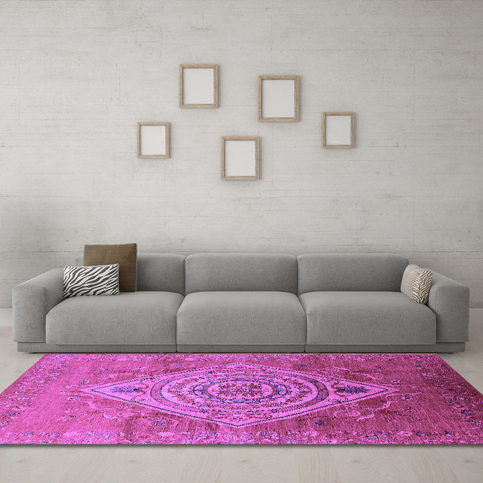 Machine Washable Oriental Purple Industrial Area Rugs in a Living Room, wshurb2267pur