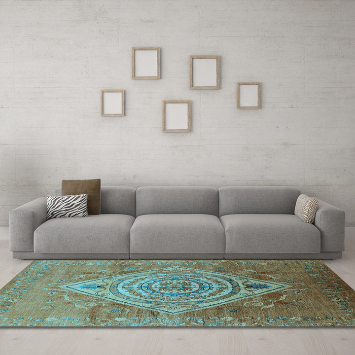 Machine Washable Oriental Light Blue Industrial Rug in a Living Room, wshurb2267lblu