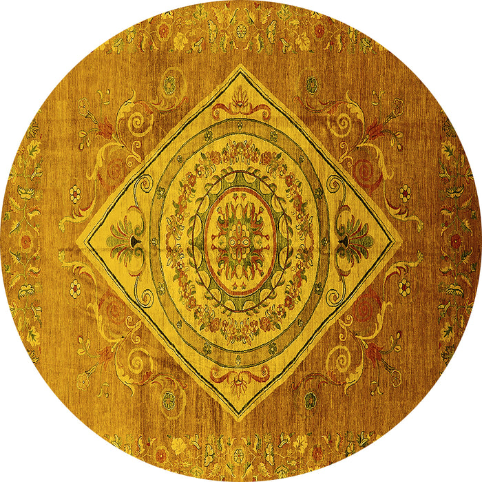 Round Machine Washable Oriental Yellow Industrial Rug, wshurb2267yw
