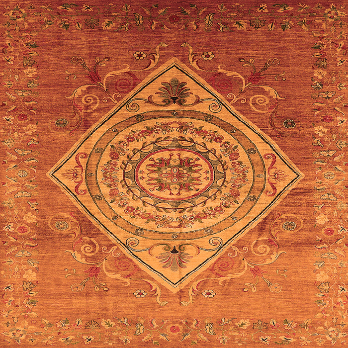 Square Machine Washable Oriental Orange Industrial Area Rugs, wshurb2267org