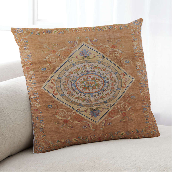 Lifestyle Image of Mid-Century Modern Urban Square Mahogany Brown Throw Pillow, 18 inch by 18 inch, pwurb2267