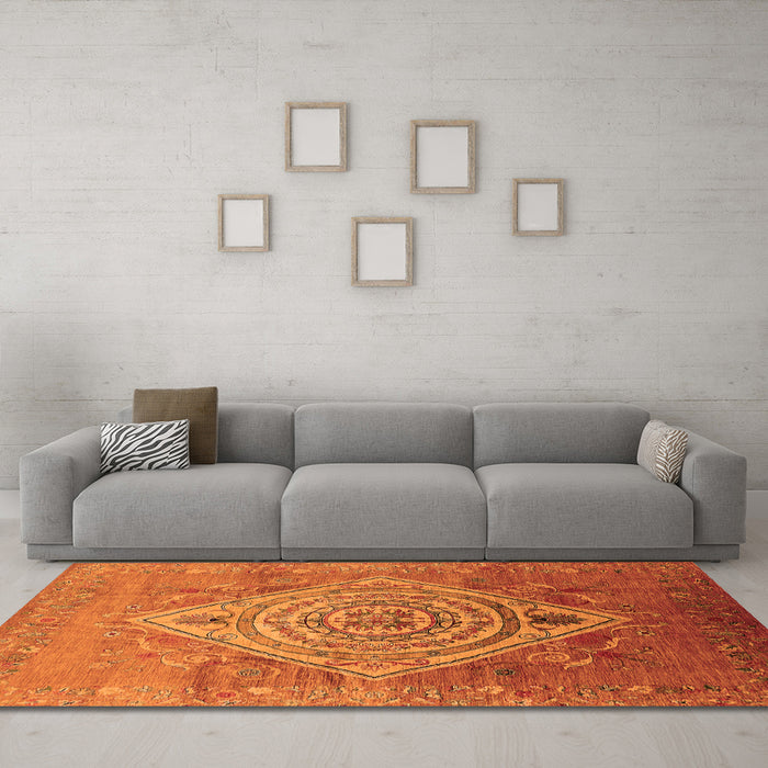 Machine Washable Oriental Orange Industrial Area Rugs in a Living Room, wshurb2267org