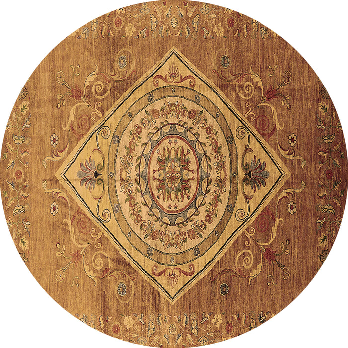 Round Oriental Brown Industrial Rug, urb2267brn