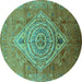 Round Oriental Turquoise Industrial Rug, urb2267turq