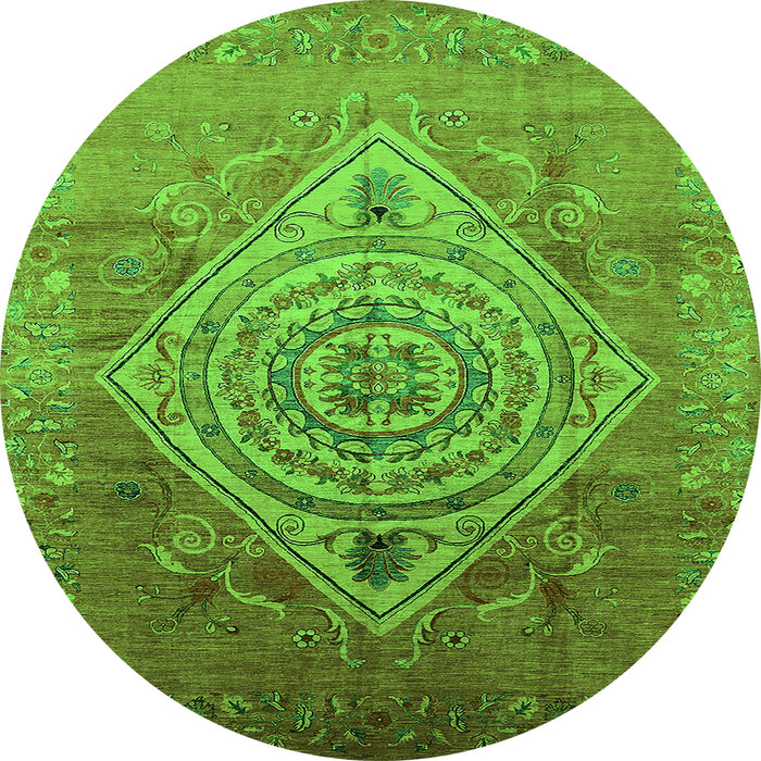 Round Oriental Green Industrial Rug, urb2267grn