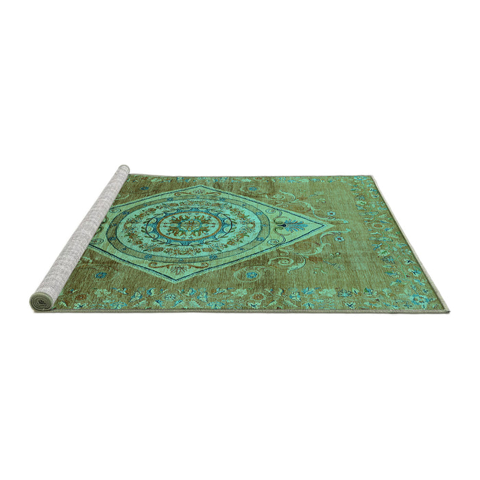 Sideview of Machine Washable Oriental Turquoise Industrial Area Rugs, wshurb2267turq