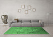 Machine Washable Oriental Emerald Green Industrial Area Rugs in a Living Room,, wshurb2267emgrn