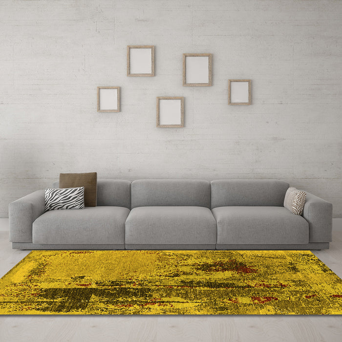 Machine Washable Oriental Yellow Industrial Rug in a Living Room, wshurb2268yw