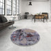 Round Mid-Century Modern Purple Oriental Rug in a Office, urb2268