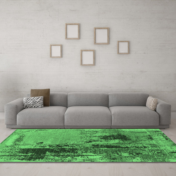 Machine Washable Oriental Emerald Green Industrial Area Rugs in a Living Room,, wshurb2268emgrn