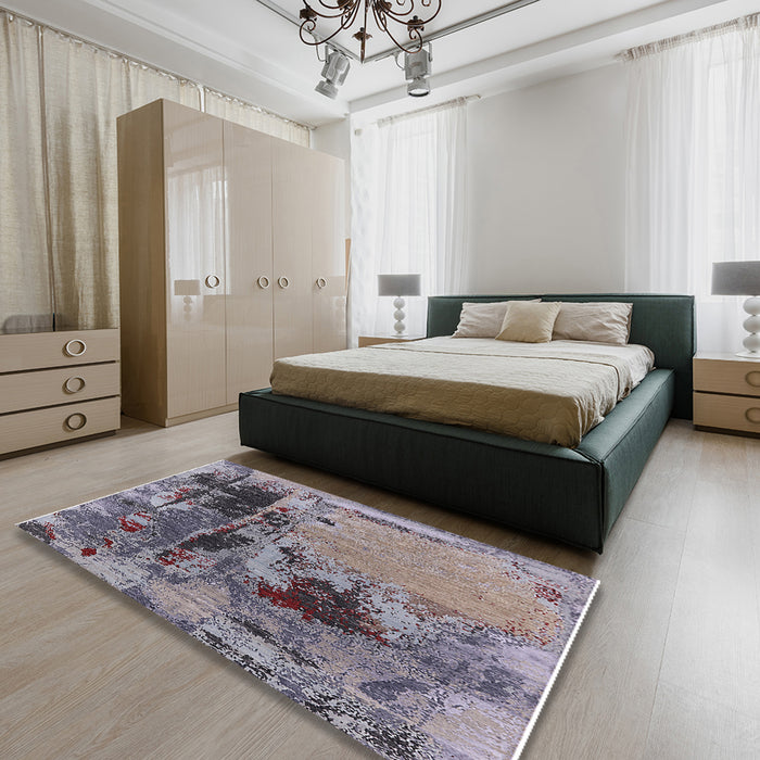Mid-Century Modern Purple Oriental Rug in a Bedroom, urb2268