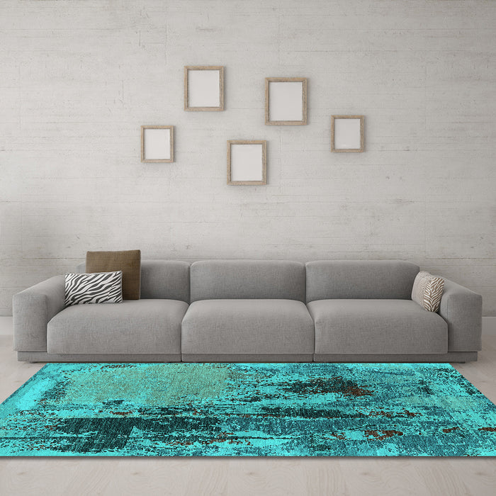 Machine Washable Oriental Turquoise Industrial Area Rugs in a Living Room,, wshurb2268turq