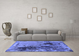 Machine Washable Oriental Blue Industrial Rug in a Living Room, wshurb2268blu