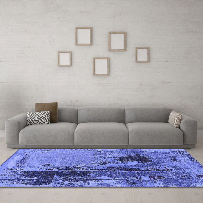 Machine Washable Oriental Blue Industrial Rug in a Living Room, wshurb2268blu