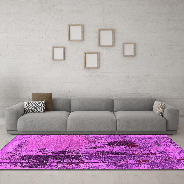Machine Washable Oriental Pink Industrial Rug in a Living Room, wshurb2268pnk