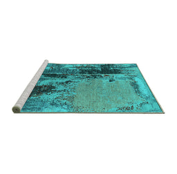 Sideview of Machine Washable Oriental Turquoise Industrial Area Rugs, wshurb2268turq