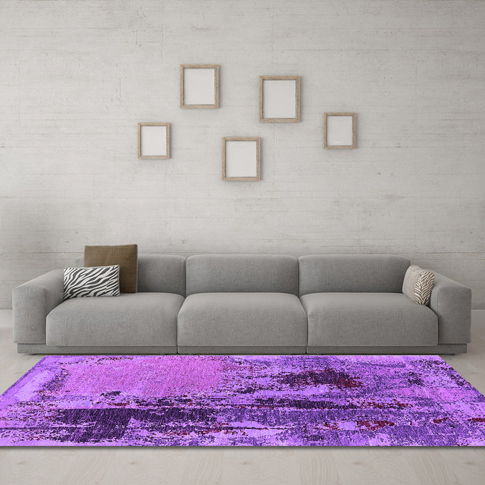 Machine Washable Oriental Purple Industrial Area Rugs in a Living Room, wshurb2268pur