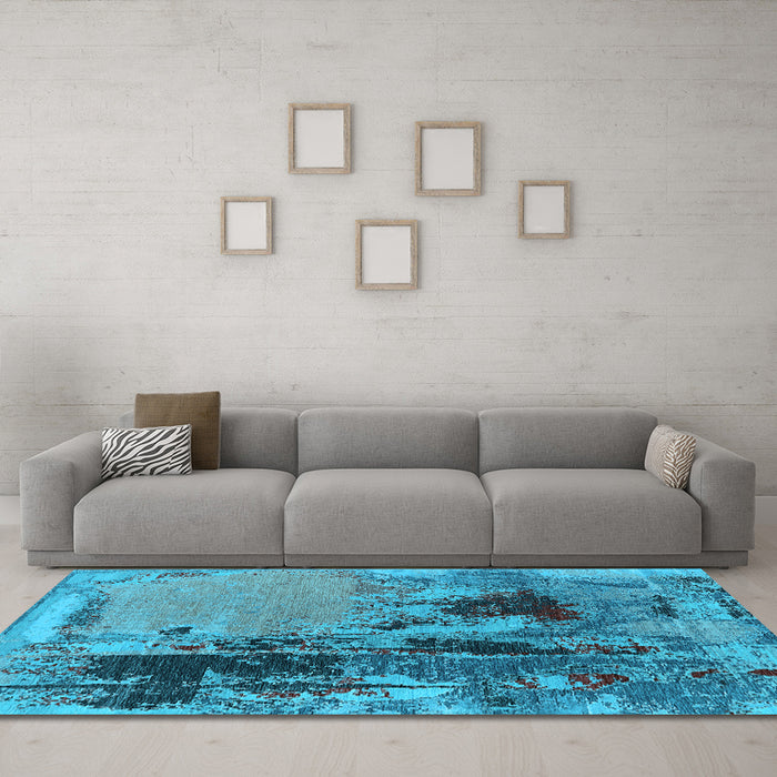 Machine Washable Oriental Light Blue Industrial Rug in a Living Room, wshurb2268lblu
