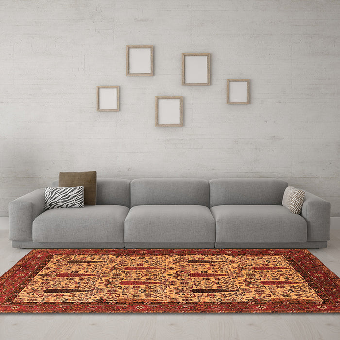 Machine Washable Oriental Orange Industrial Area Rugs in a Living Room, wshurb2269org