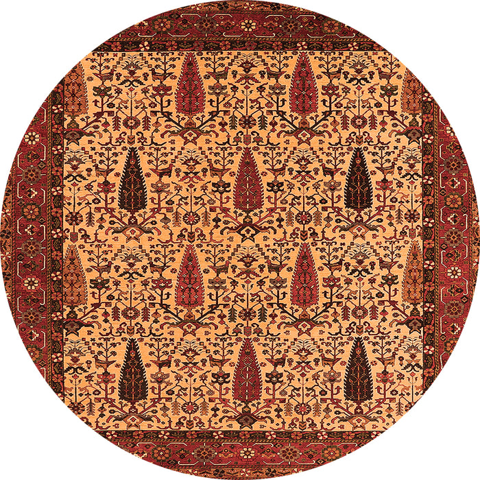 Round Machine Washable Oriental Orange Industrial Area Rugs, wshurb2269org