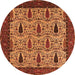 Round Machine Washable Oriental Orange Industrial Area Rugs, wshurb2269org
