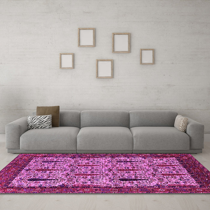 Machine Washable Oriental Pink Industrial Rug in a Living Room, wshurb2269pnk