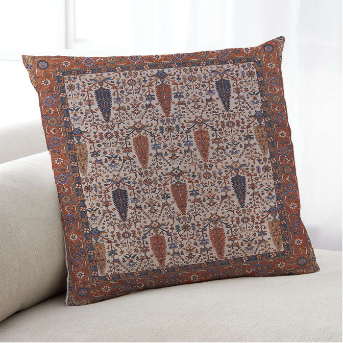 Lifestyle Image of Mid-Century Modern Urban Square Camel Brown Throw Pillow, 18 inch by 18 inch, pwurb2269