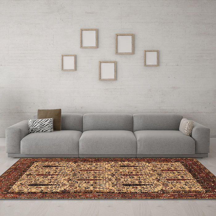 Machine Washable Oriental Brown Industrial Rug in a Living Room,, wshurb2269brn
