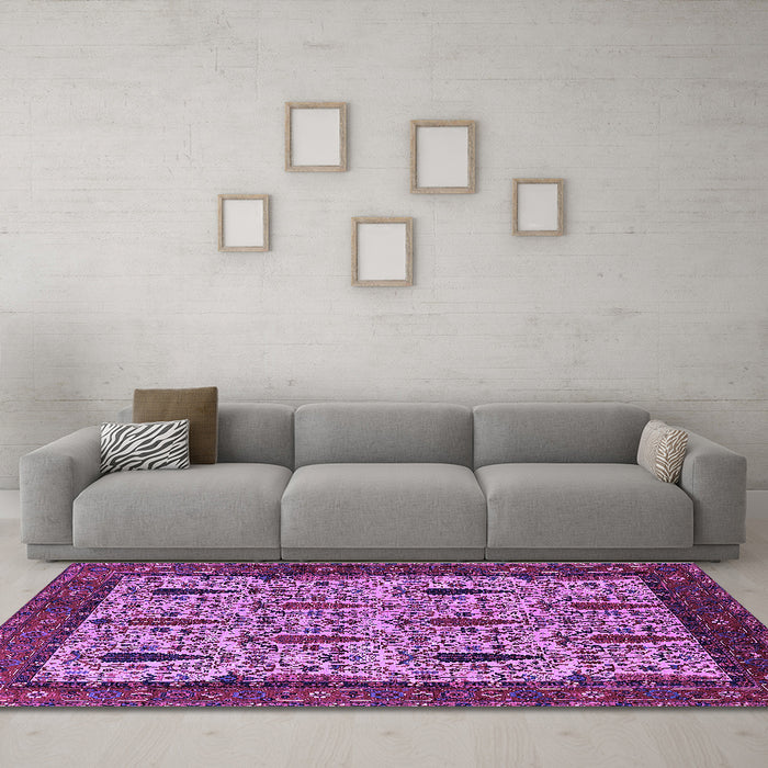 Machine Washable Oriental Purple Industrial Area Rugs in a Living Room, wshurb2269pur