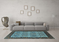 Machine Washable Oriental Light Blue Industrial Rug, wshurb2269lblu