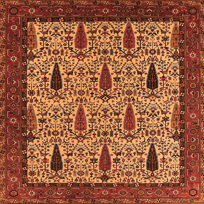 Square Machine Washable Oriental Orange Industrial Area Rugs, wshurb2269org