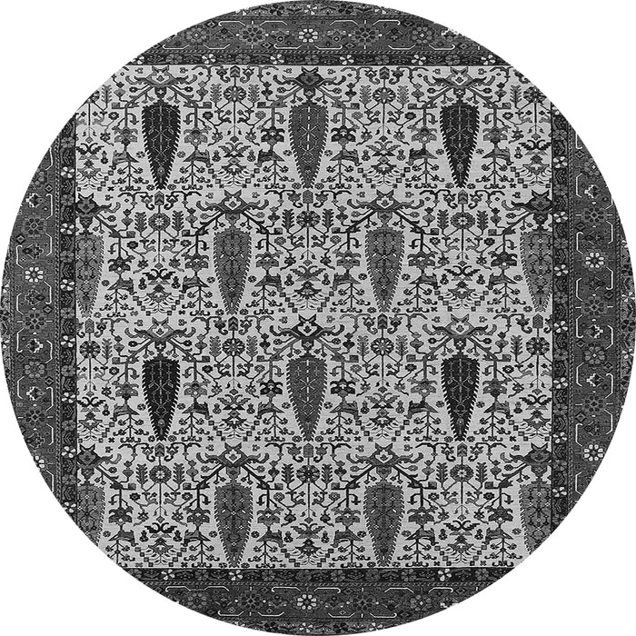 Round Machine Washable Oriental Gray Industrial Rug, wshurb2269gry