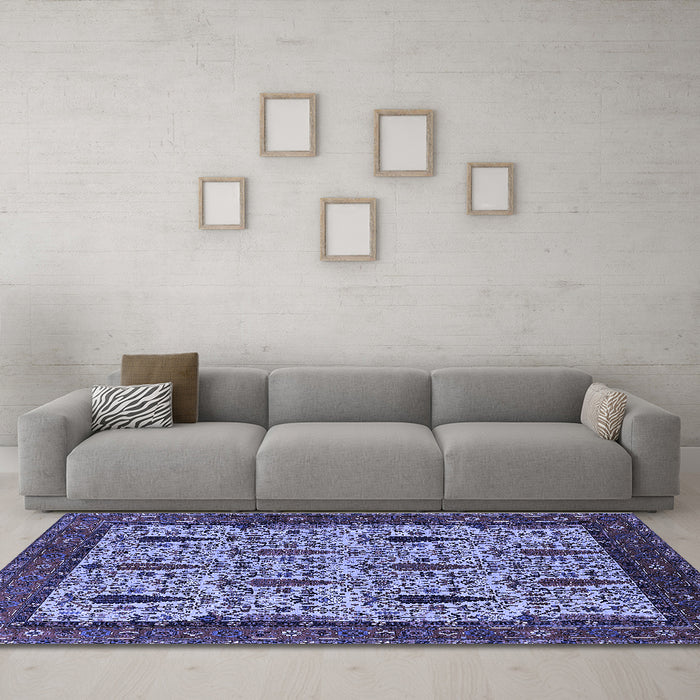 Machine Washable Oriental Blue Industrial Rug in a Living Room, wshurb2269blu
