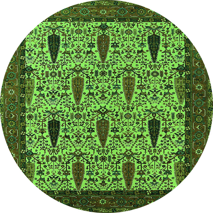 Round Machine Washable Oriental Green Industrial Area Rugs, wshurb2269grn