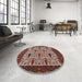 Round Mid-Century Modern Camel Brown Oriental Rug in a Office, urb2269